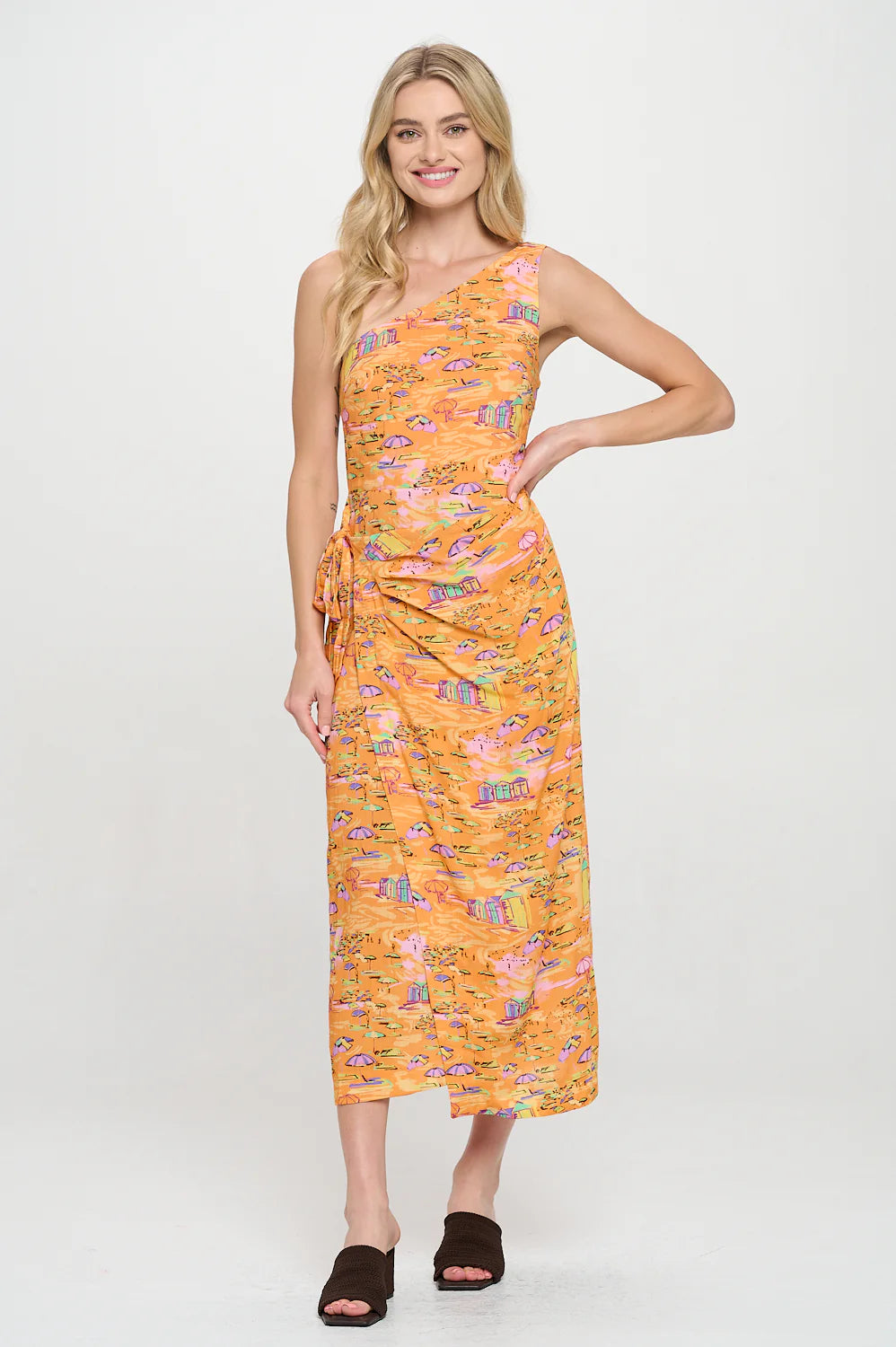Meet me in Santorini Golden Shoreline One Shoulder Wrap Dress