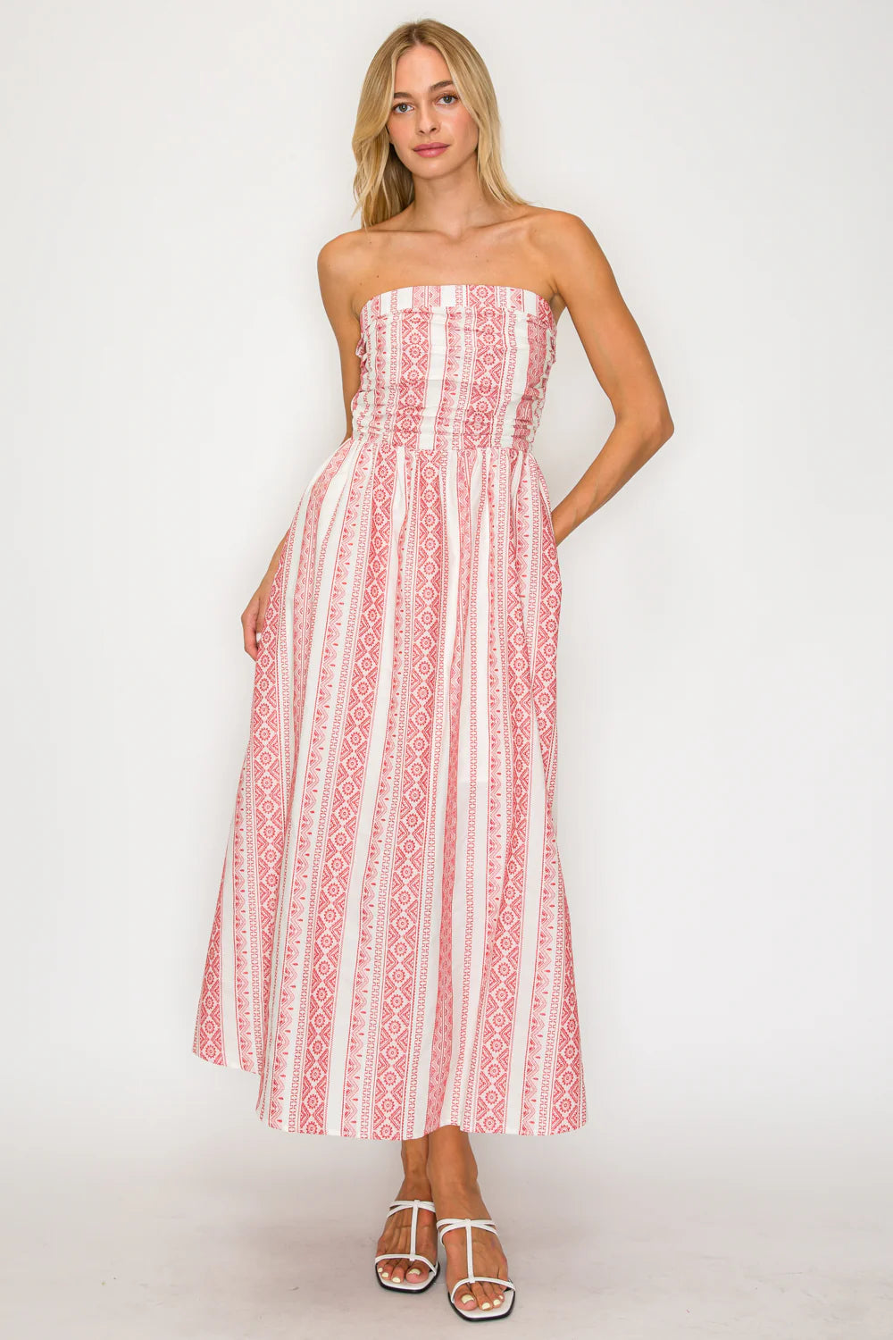 Meet me in Santorini Crimson Weave Tube Midi Dress