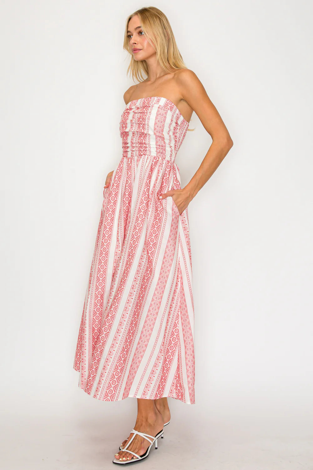 Meet me in Santorini Crimson Weave Tube Midi Dress