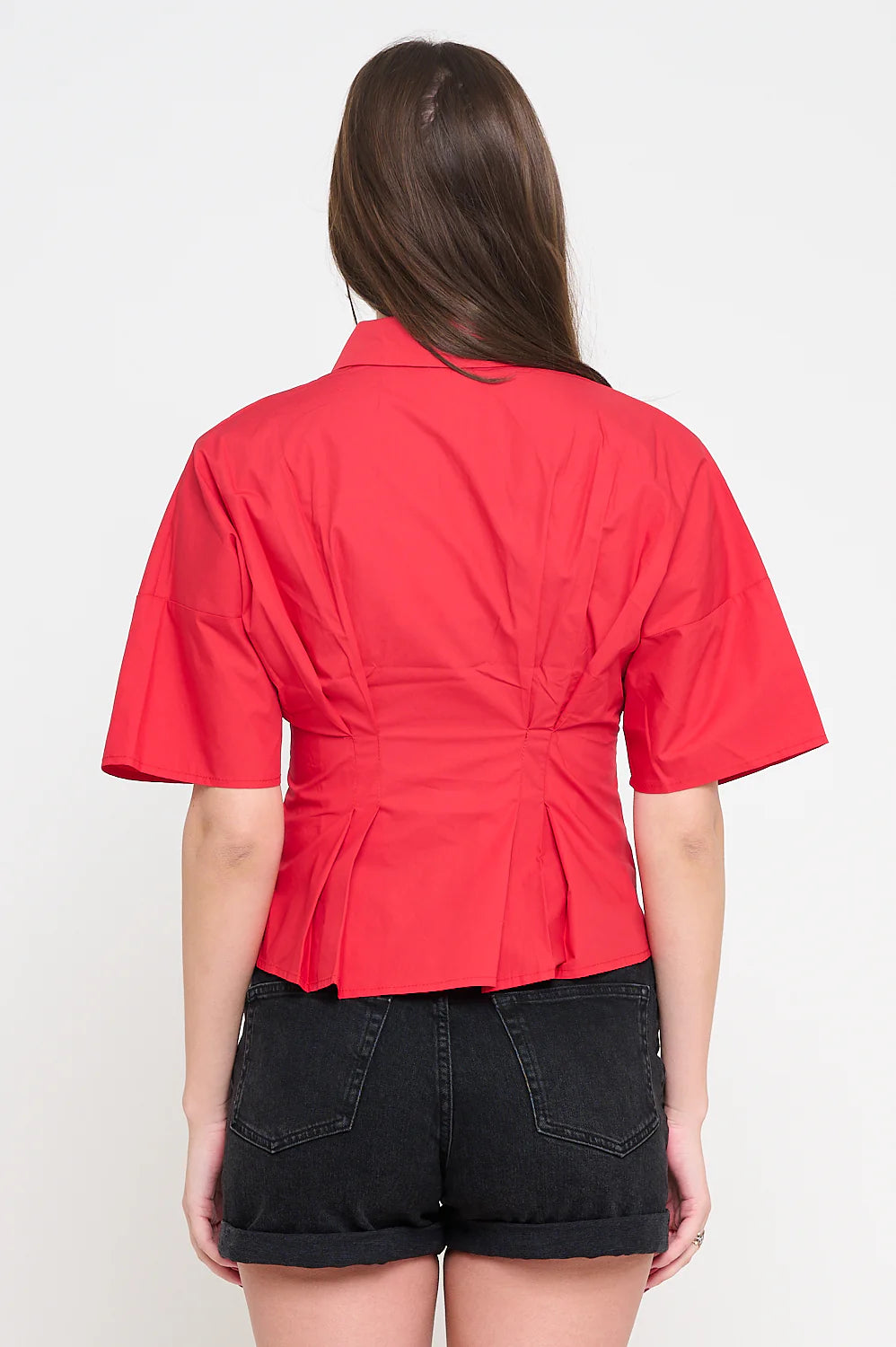 Meet Me in Santorini Red Poplin Pin Tucked Shirt