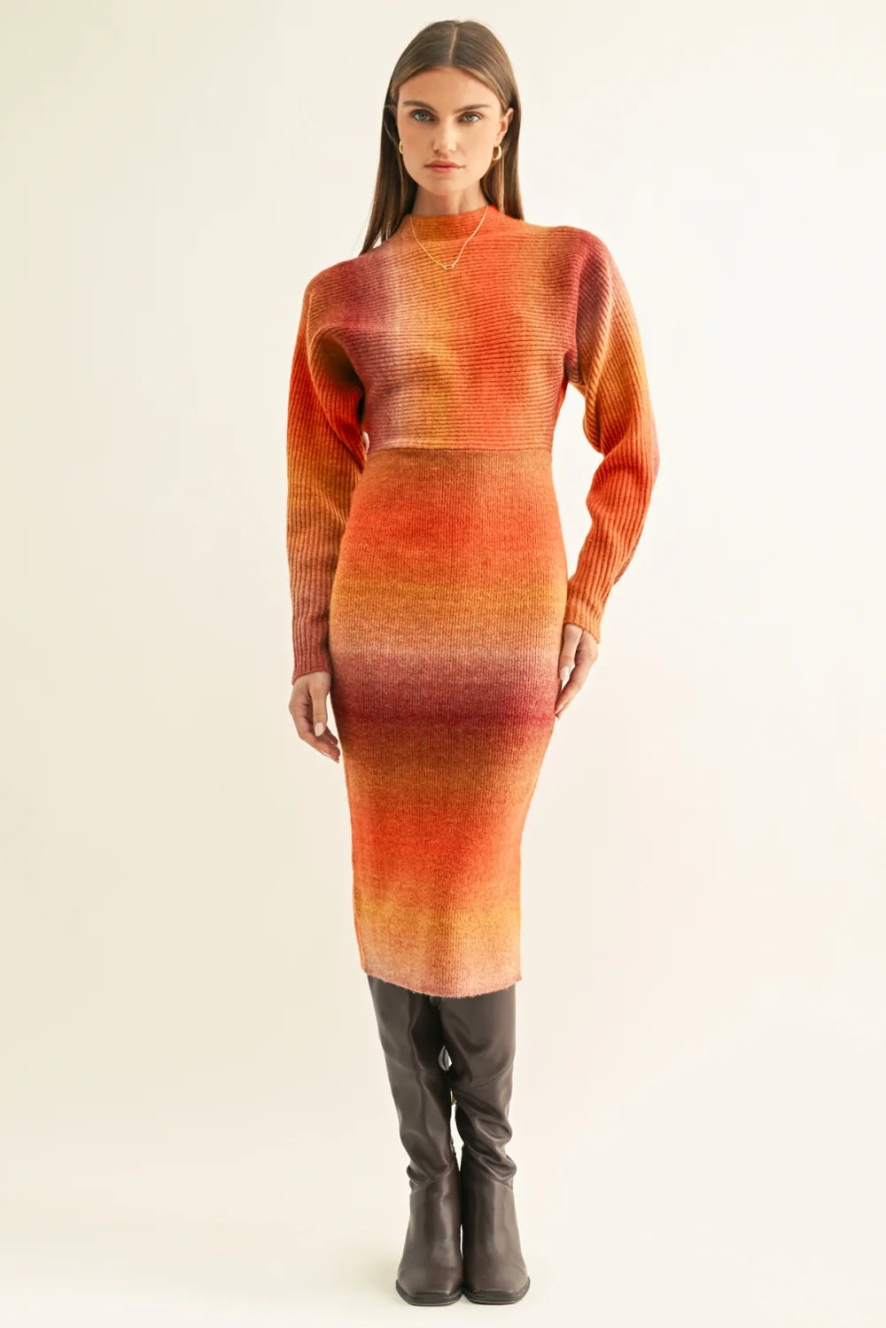 Adelyn Rae Ombre Dolman Sleeves Midi Dress