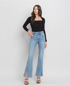 Flying Monkey High Rise Slit Detail Flare Jeans