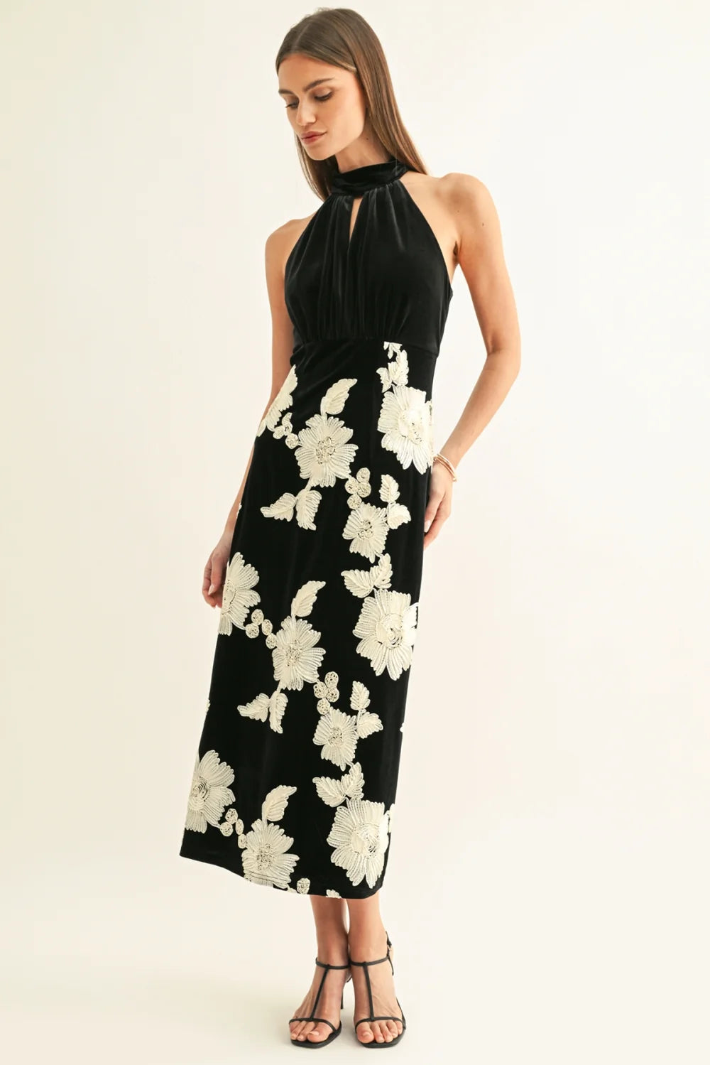 adelyn rae Flower Embellished Velvet Halter