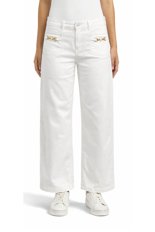 Tractr Metal Gold Clasp White Jeans
