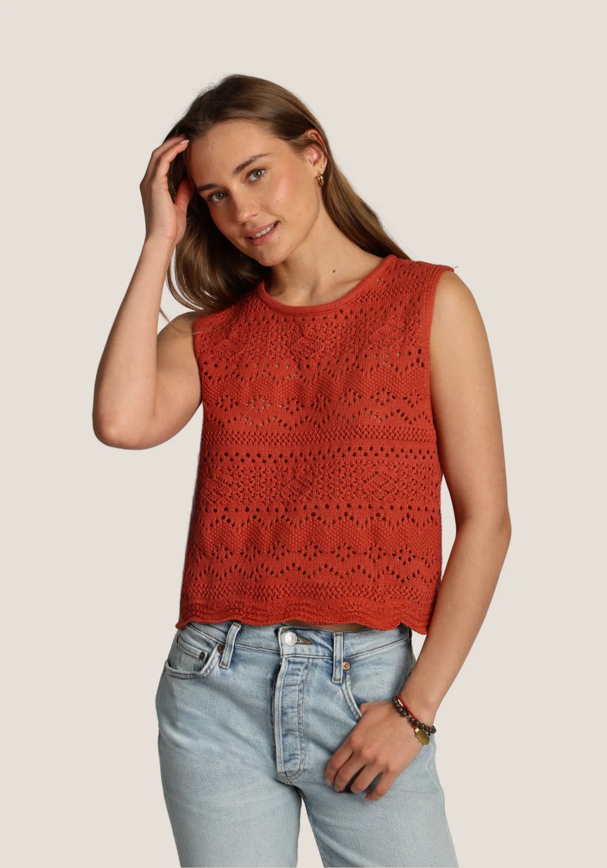 Dylan Scallop Hem Crochet Sweater