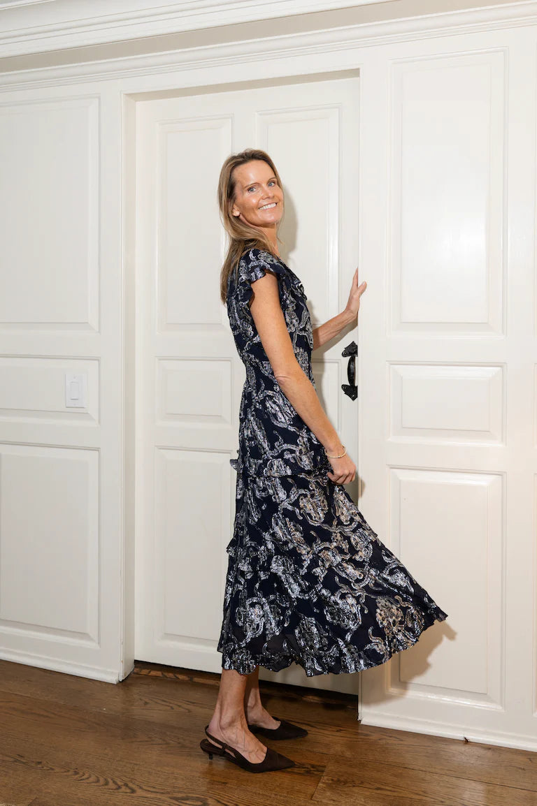 Sail to Sable Ruffle Hem Midi Dress Navy