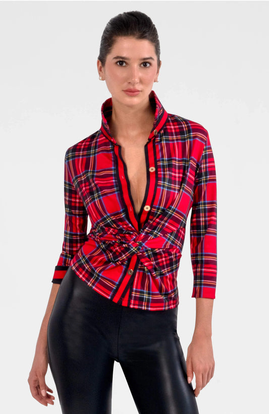 Gretchen Scott Twist and Shout Top Red Plaid