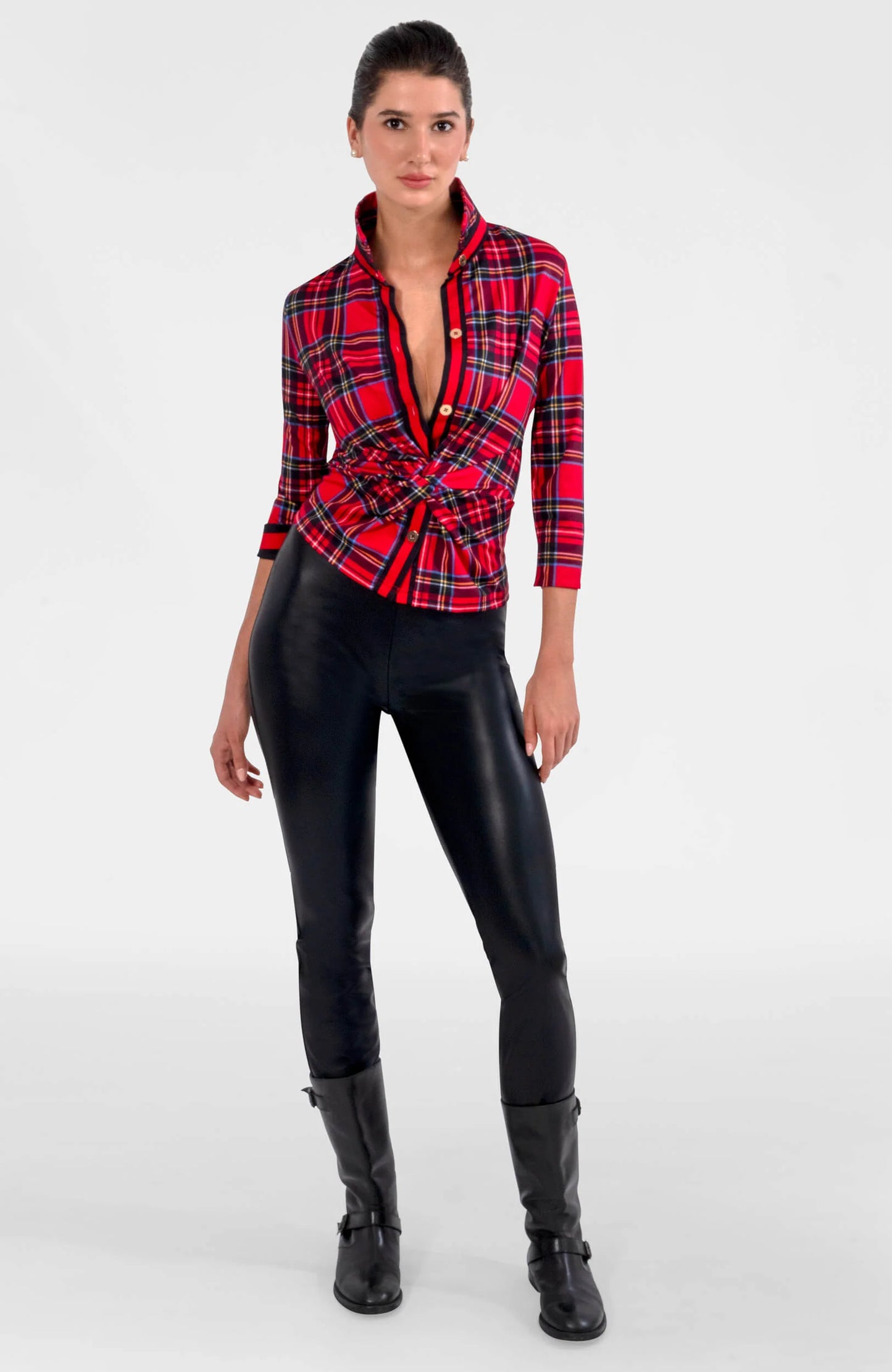 Gretchen Scott Twist and Shout Top Red Plaid