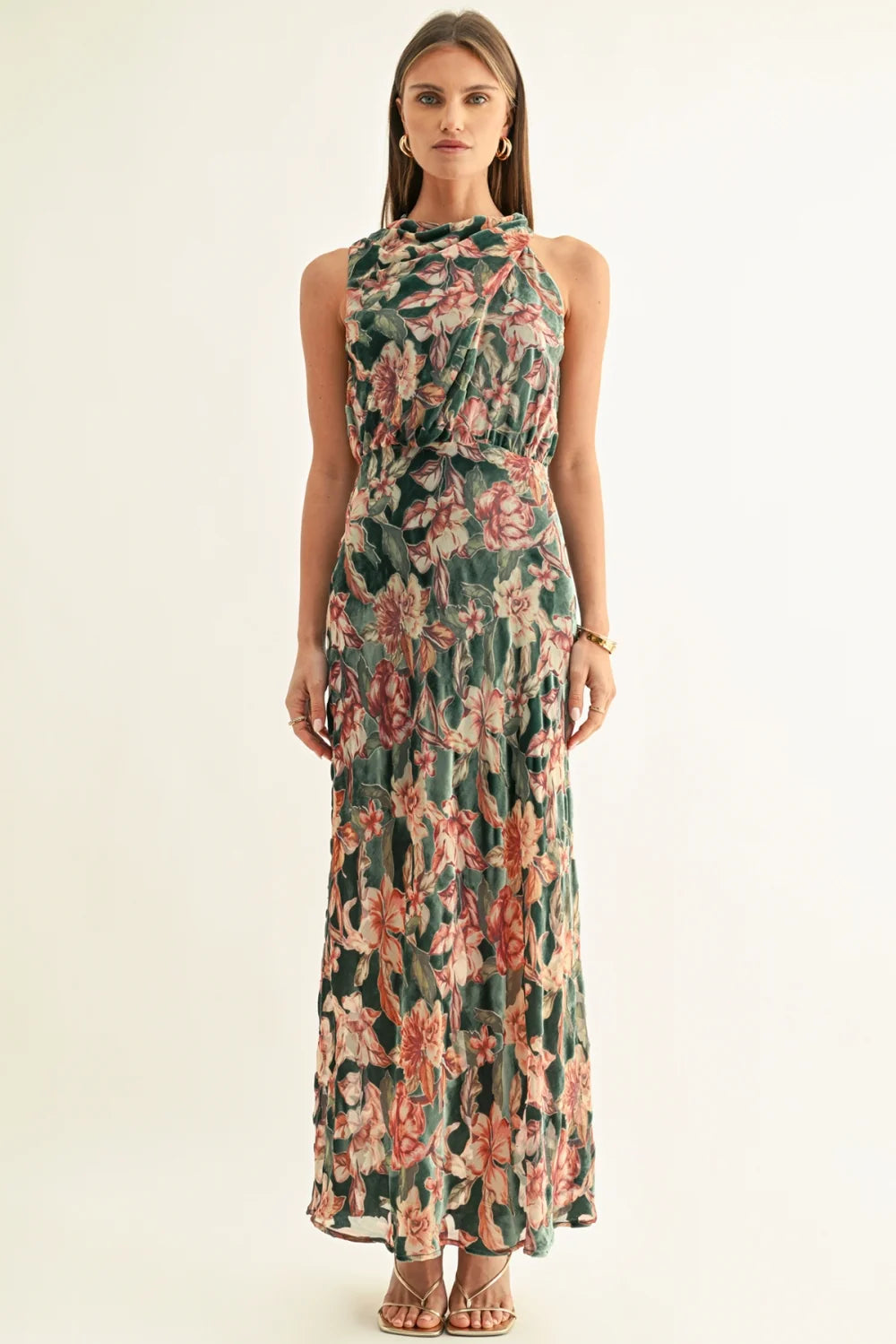 adelyn rae Velvet Draped Maxi Dress