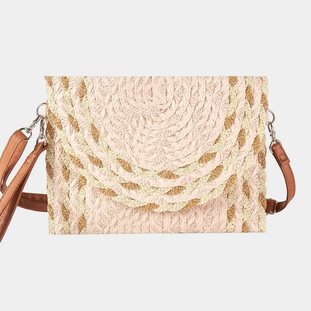 Pink Straw Clutch Crossbody Bag