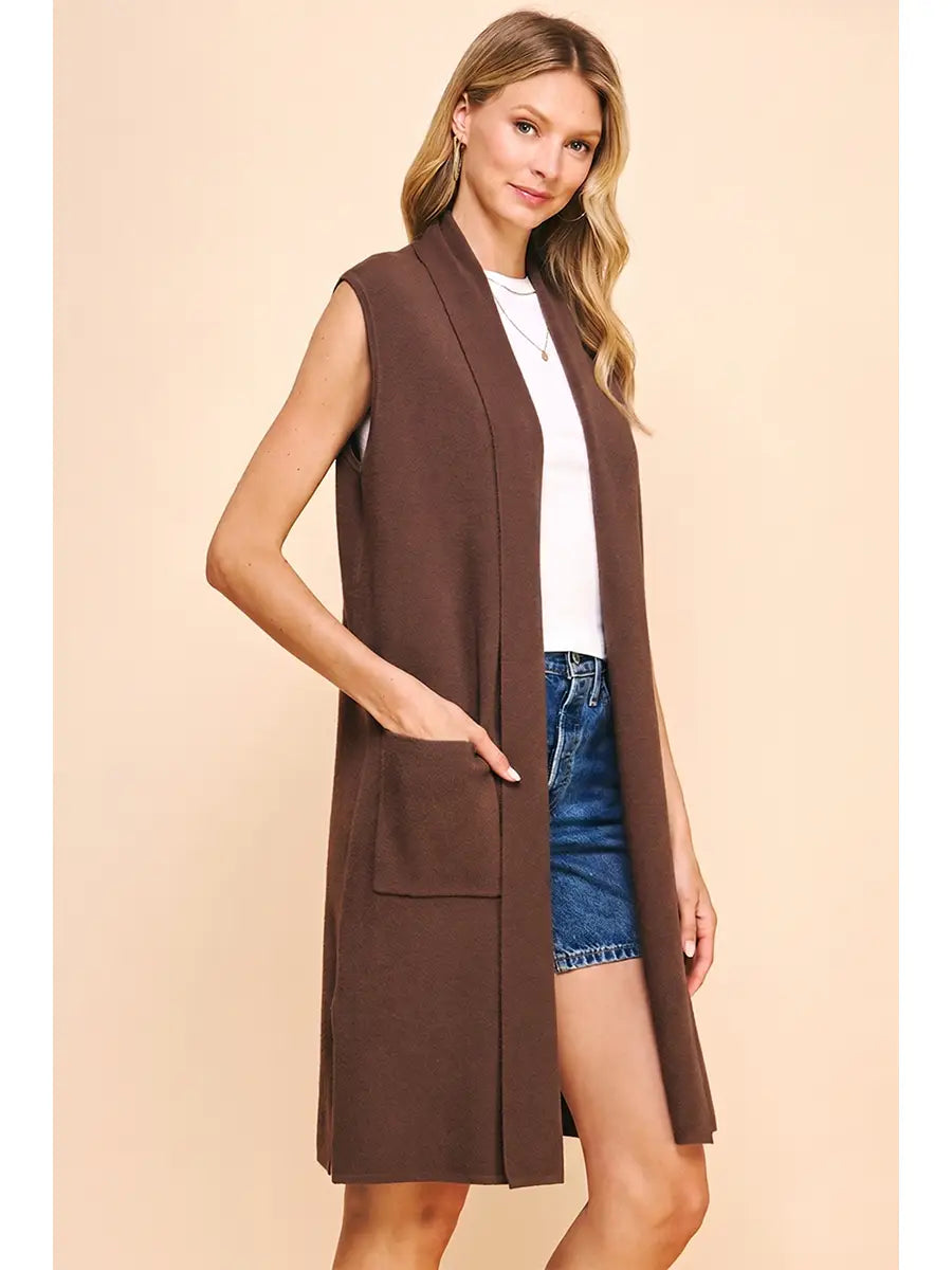 Sleeveless Open Knit Cardigan Expresso