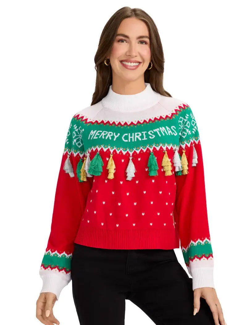 Merry Christmas Tassel Turtleneck Cropped