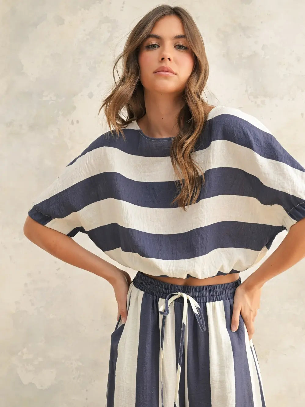 Wide Stripe Wide Leg Pants Navy