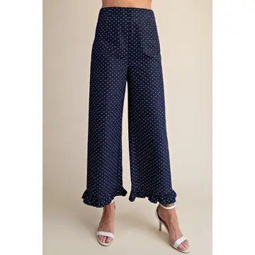 Cropped Ruffled Hem Pant Navy