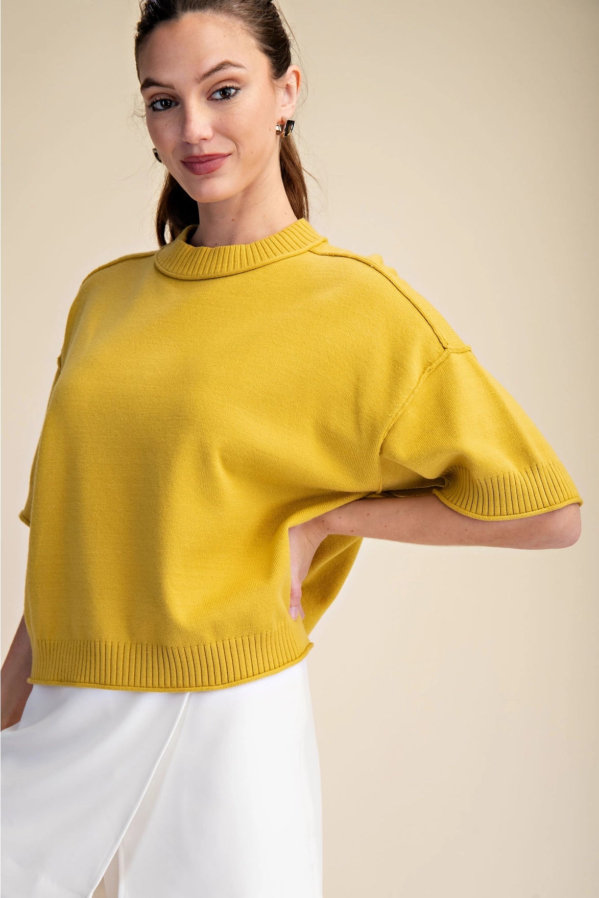 Crew Neck Elbow Length Sweater
