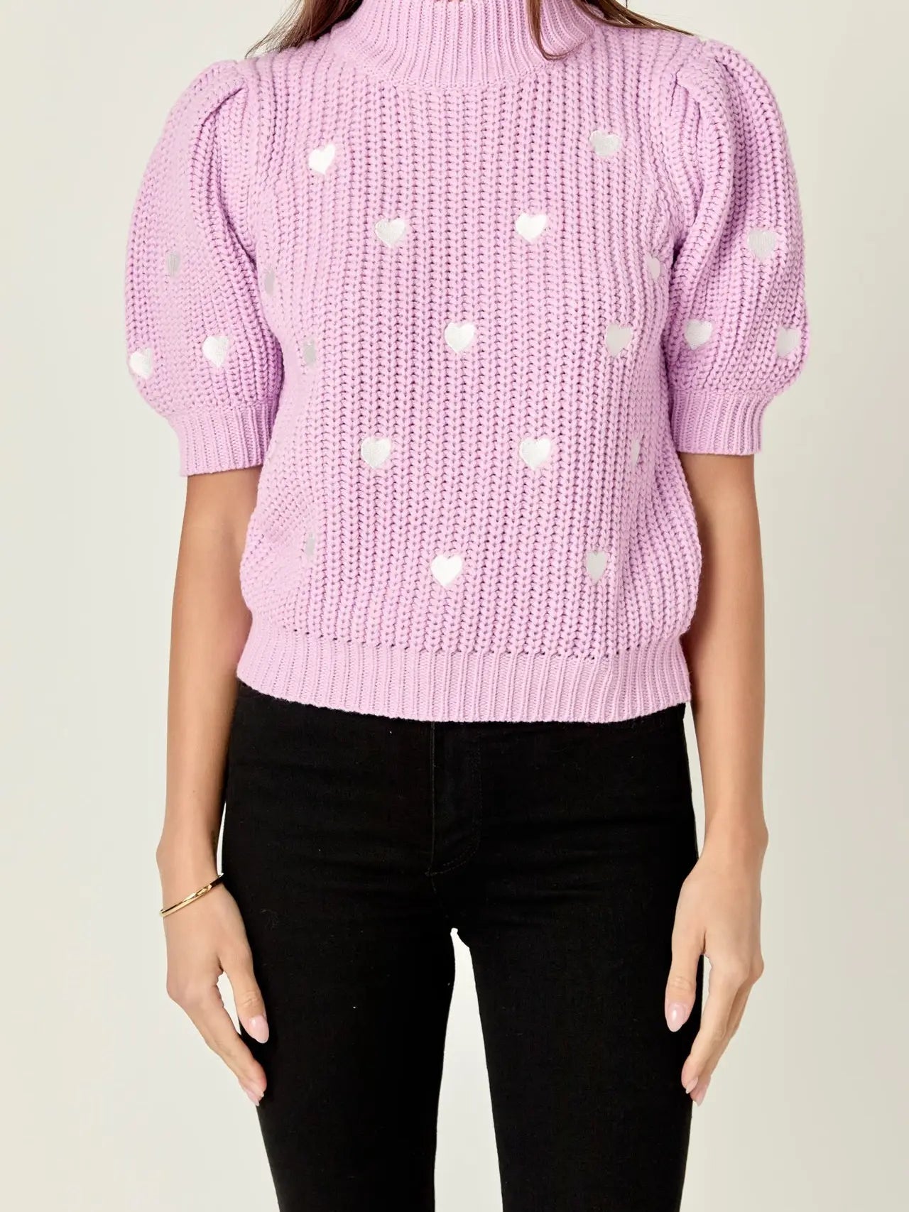 Heart Shape Embroidery Sweater Lilac