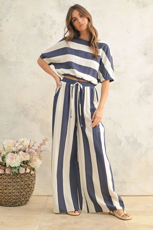 Wide Stripe Wide Leg Pants Navy