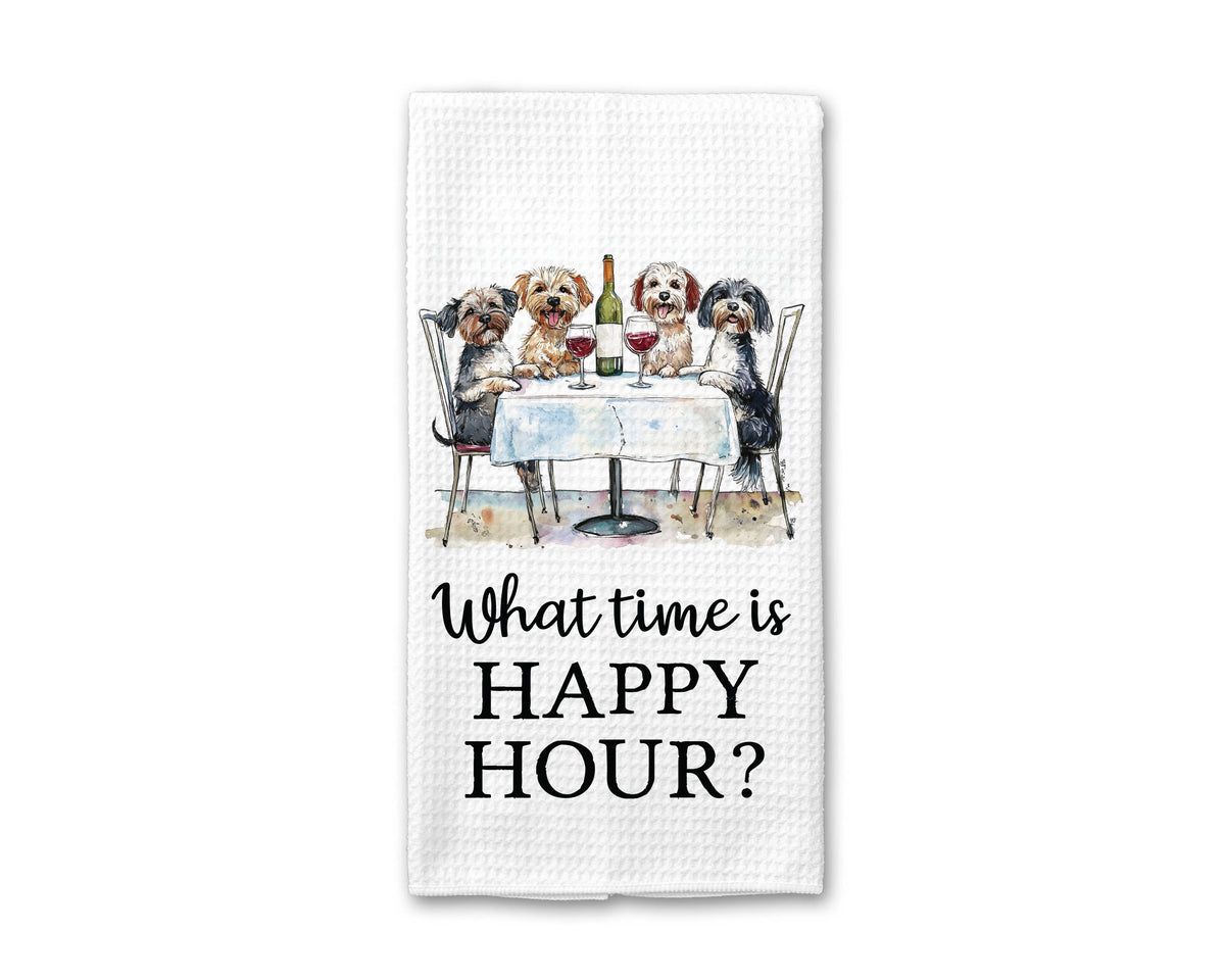 Happy Hour Wine Dog Kitchen Towel