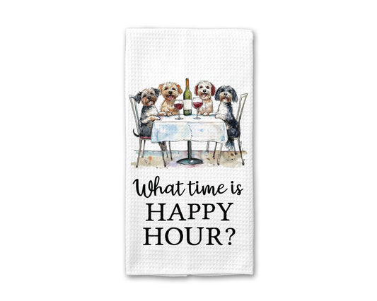 Happy Hour Wine Dog Kitchen Towel