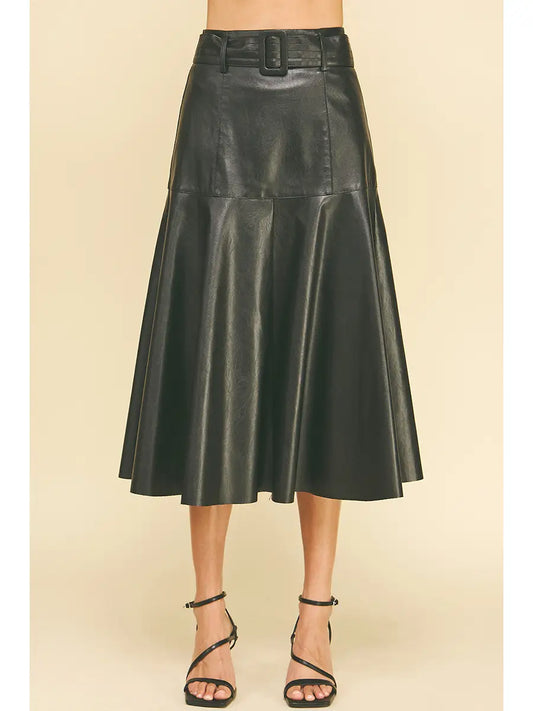 PU Leather Midi Skirt With belt