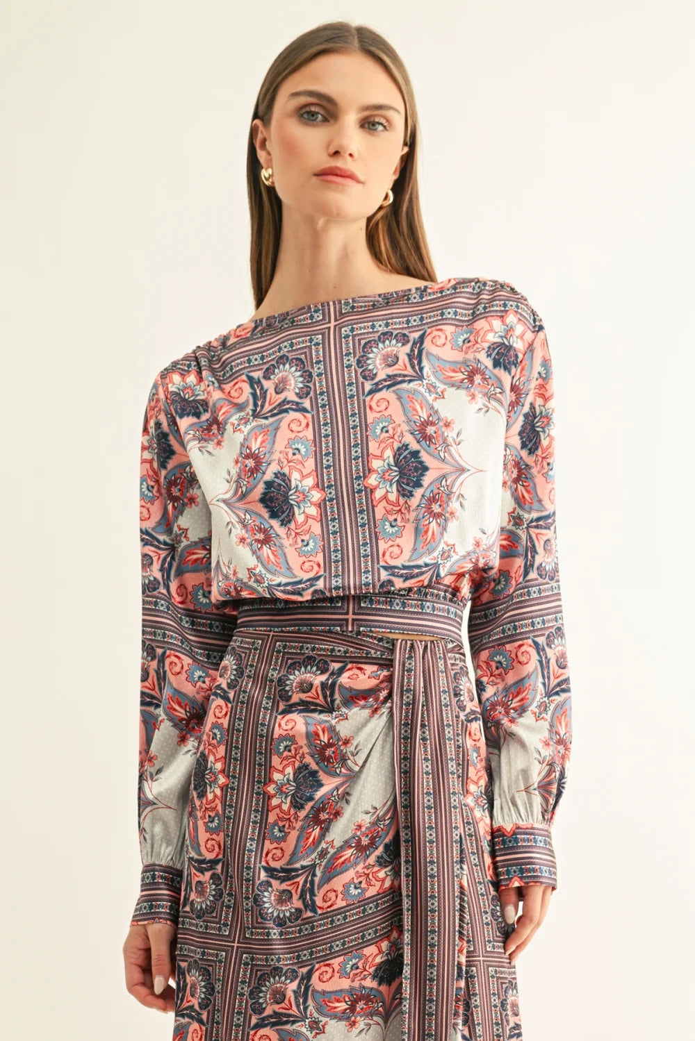 adelyn rae Boat Neck L/S Top Coral