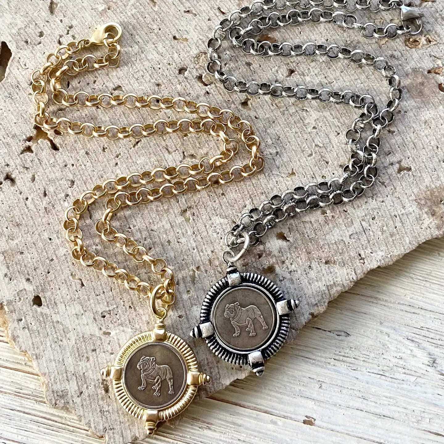 Bulldog Gold Coin Pendant Necklace