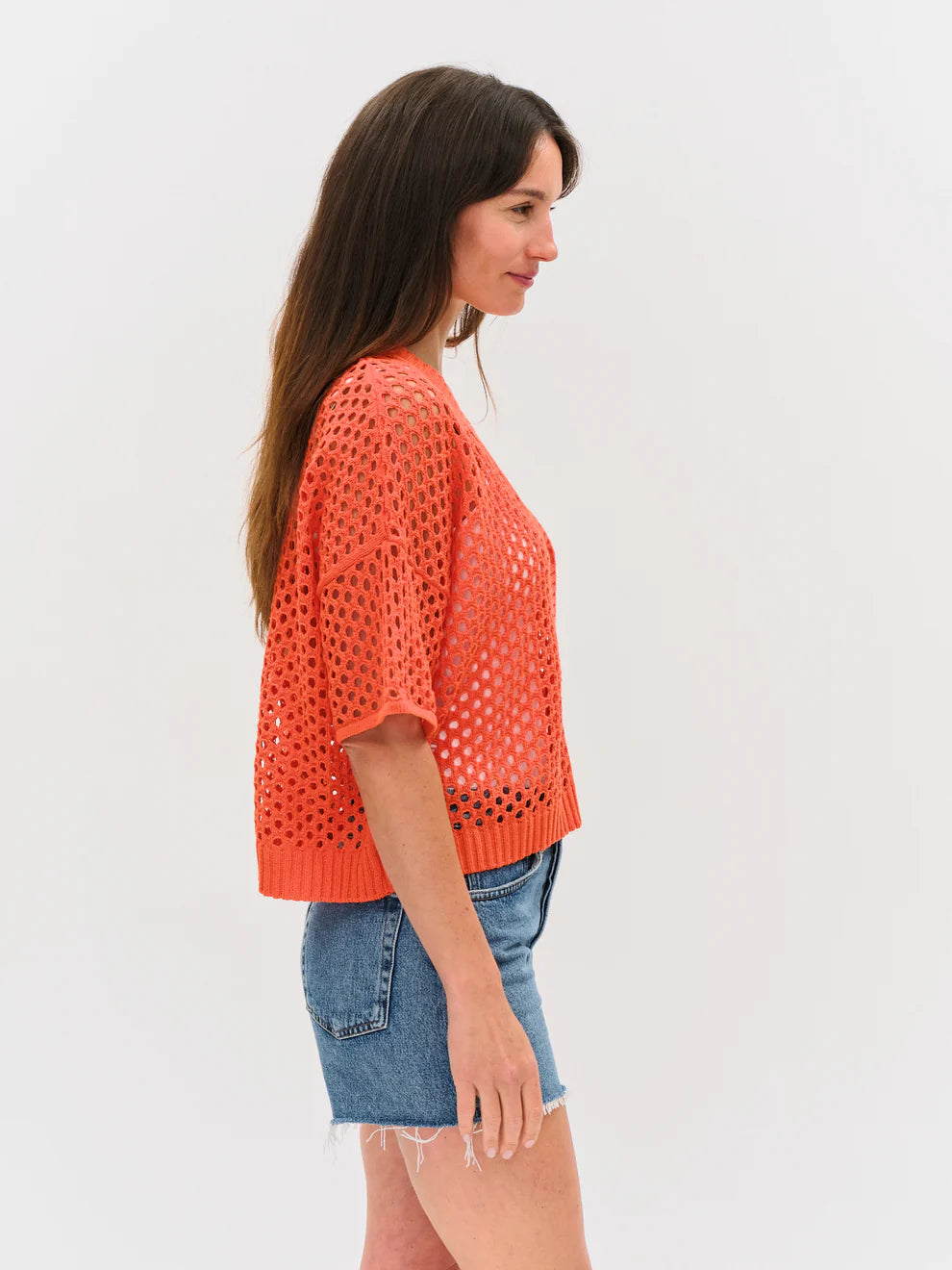 SIX FIFTY Dune Crochet Cardigan Tangerine