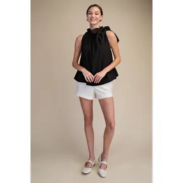 Ruffle Neck Tie Sleeveless Top