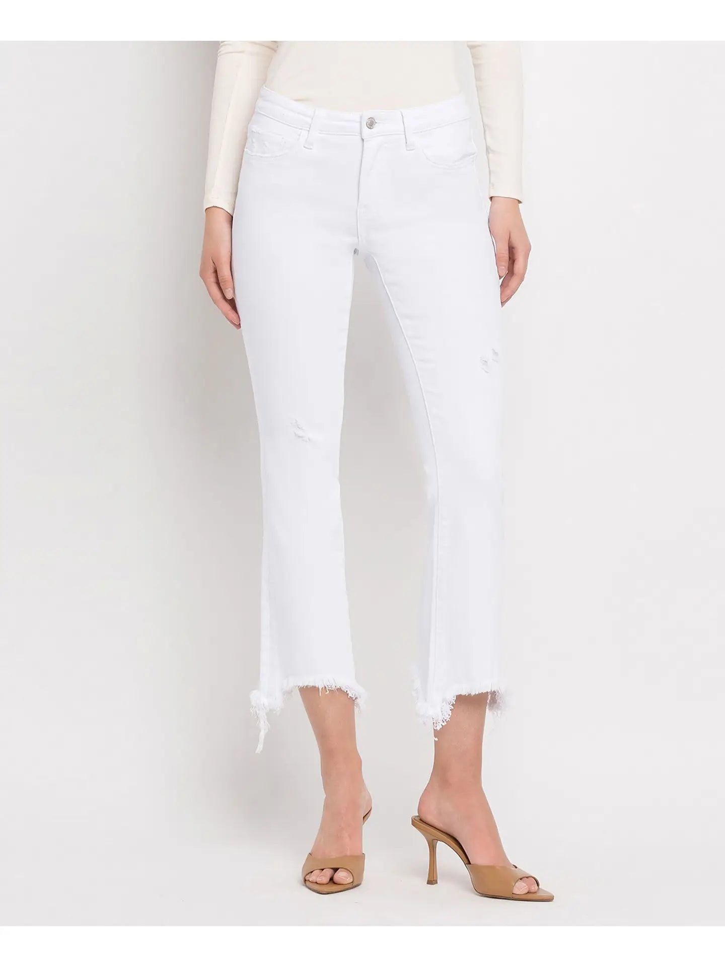 Vervet Mid Rise Distressed Hem Jean White