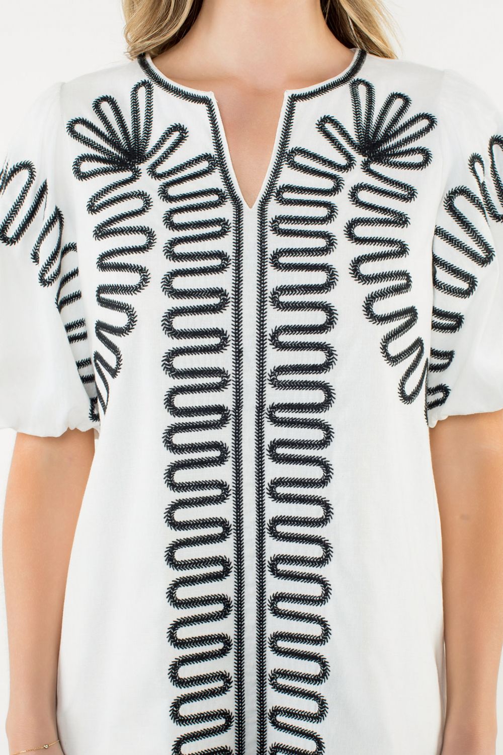 THML Puff Sleeve Embroidered Dress Blk/Wht