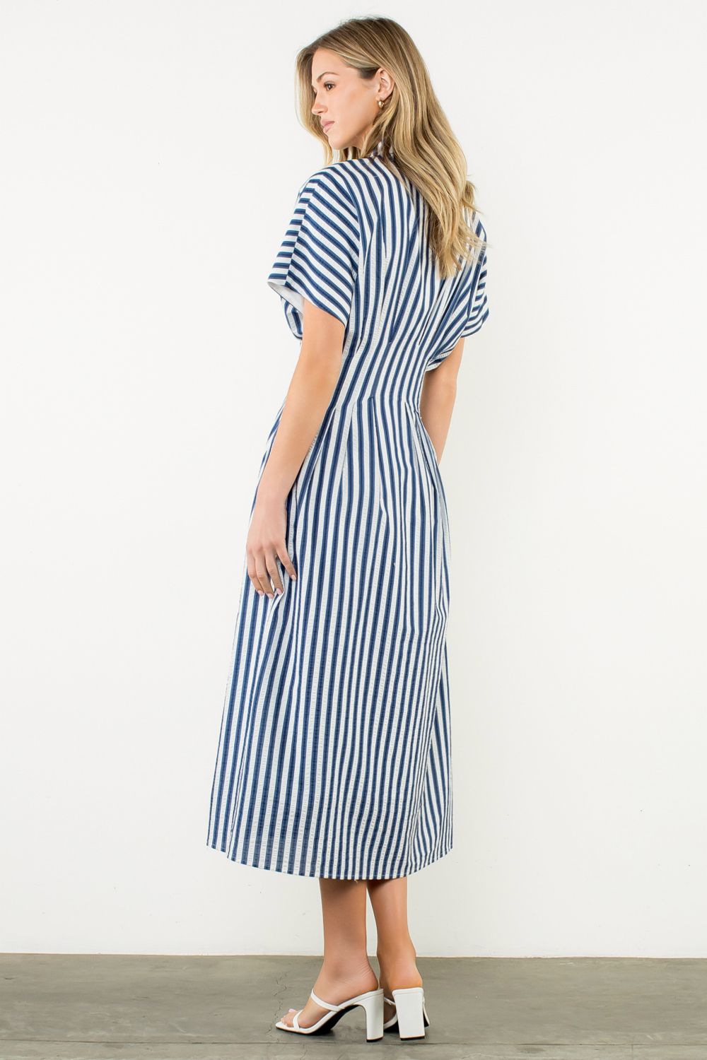 THML Navy Striped Button Up Maxi Dress