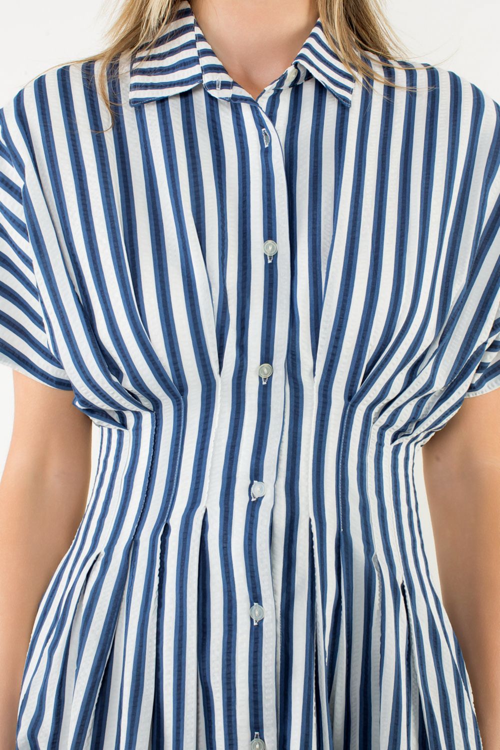 THML Navy Striped Button Up Maxi Dress