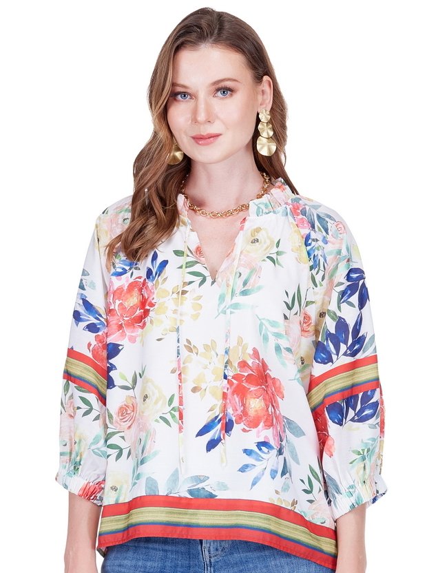 Joy Joy Peasant Top Flore Border