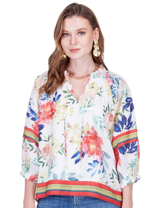 Joy Joy Peasant Top Flore Border