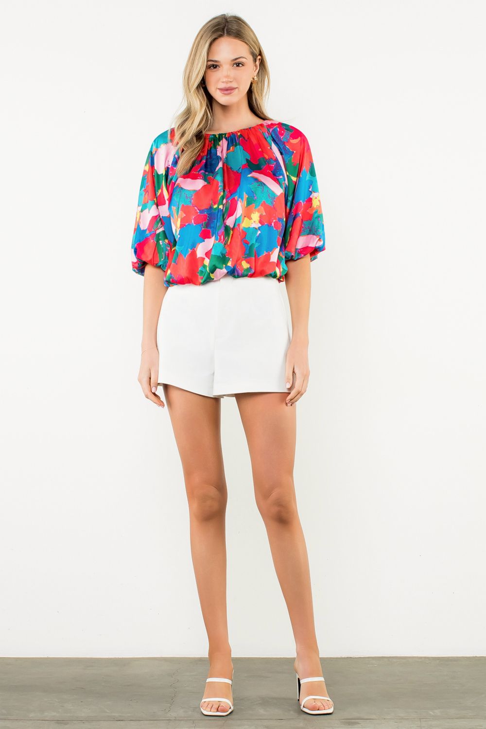 THML Red Abstract Print Flowy Silk Blouse