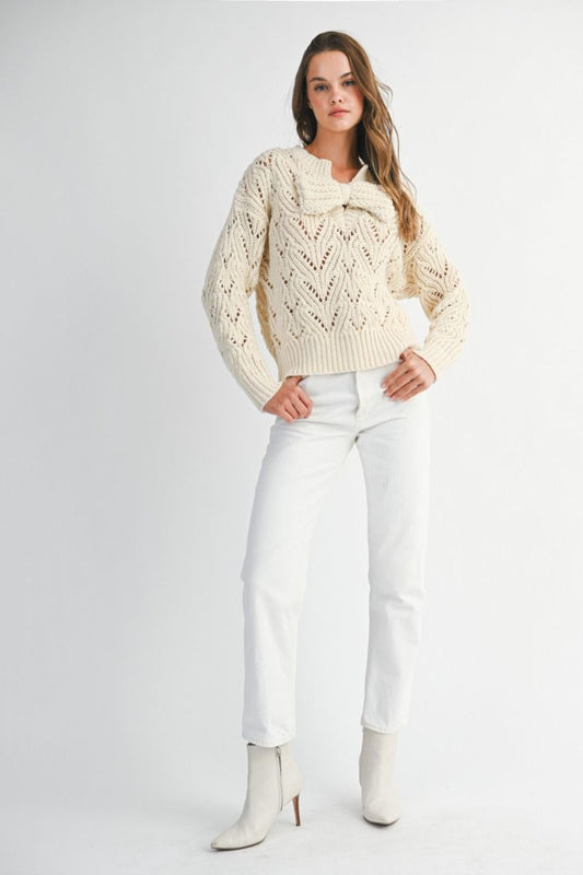 Front Big Bow Knit Sweater Cream