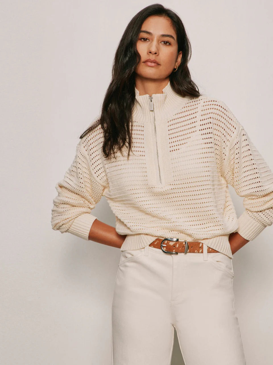 Open Knit 1/2 Zip Sweater Collagen