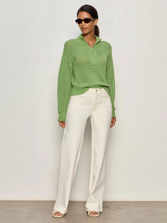 Open Knit 1/2 Zip Sweater Green