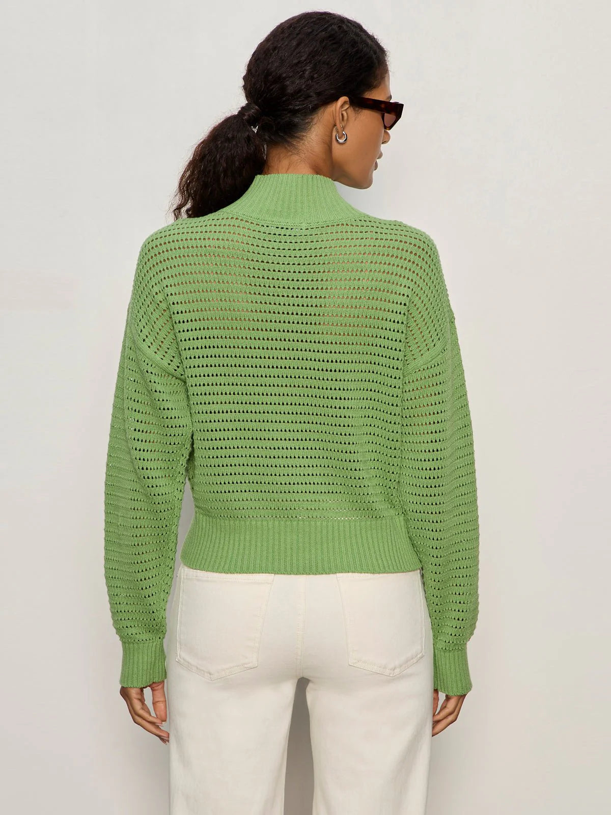 Open Knit 1/2 Zip Sweater Green
