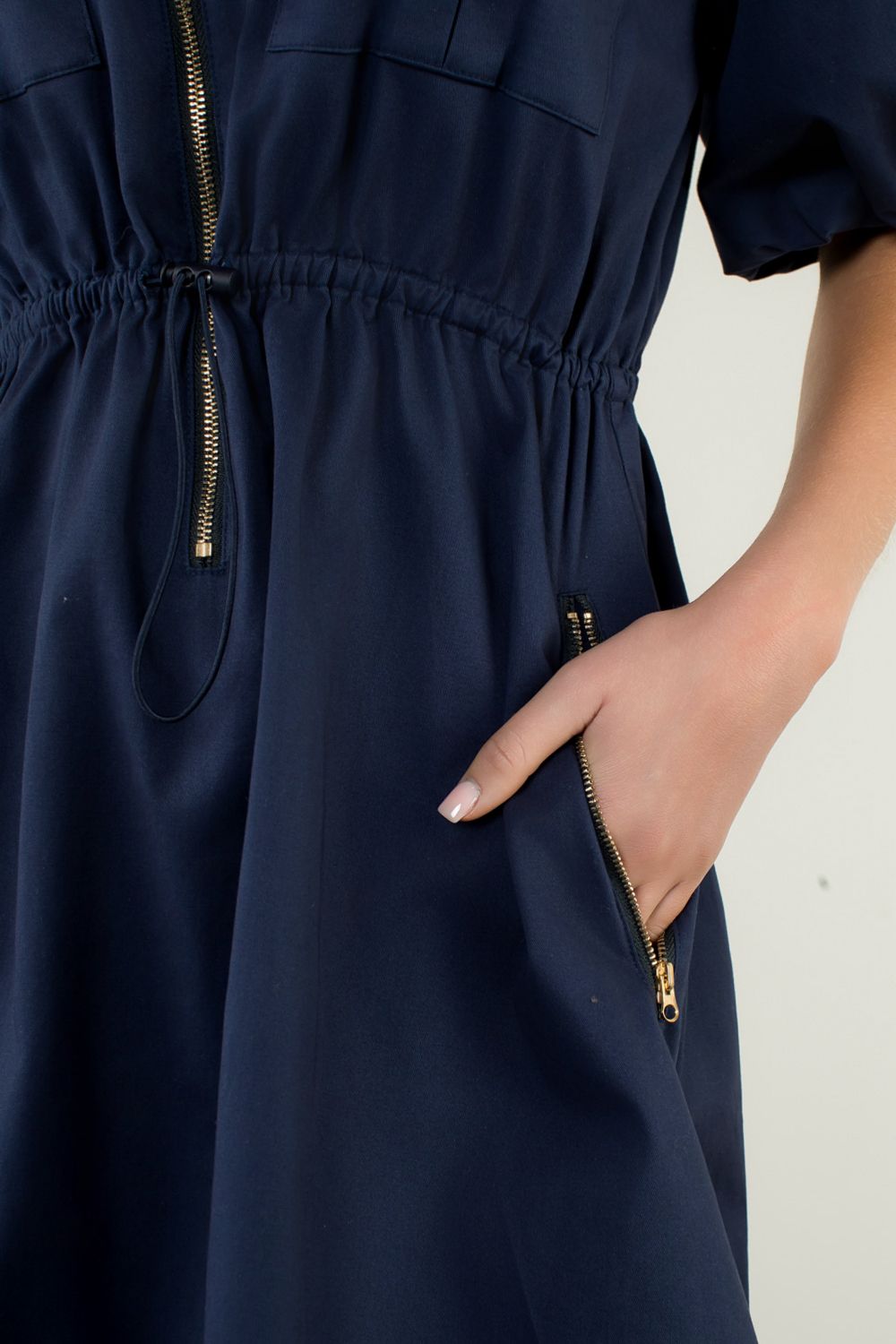THML Puff Sleeve Half Zip Dress Navy