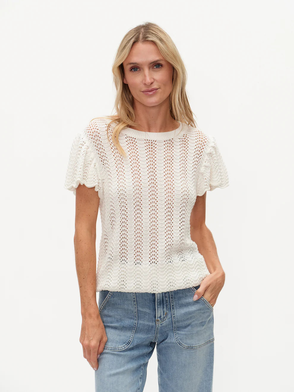 SIX FIFTY Flutter Sleeve Top White