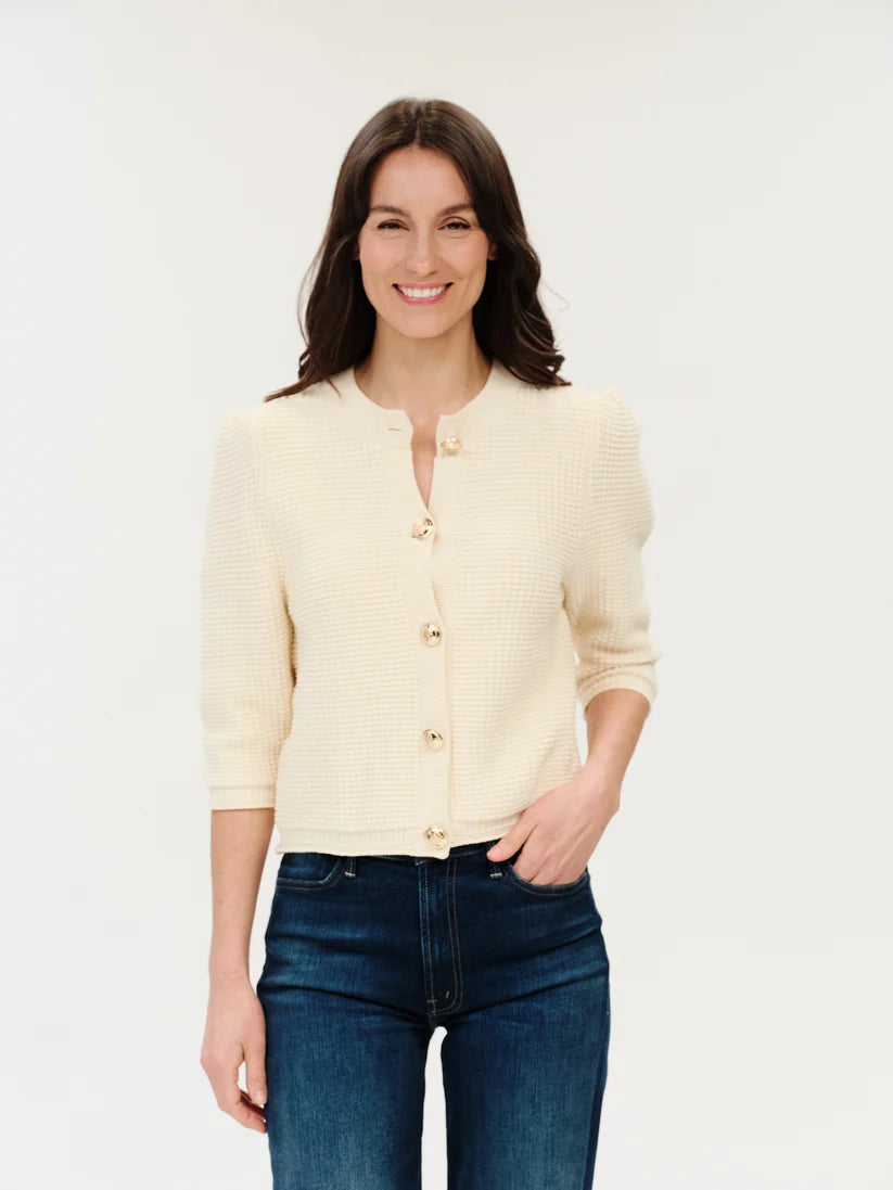 SIX FIFTY Lou Waffle Cardigan Cream