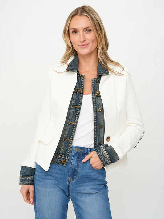 Mixed Media Denim Jacket Ivory