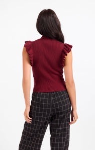 Mockneck Ruffle Tank Sweater Burgundy
