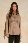 elan Fringe Button Up Shirt Jacket Sand