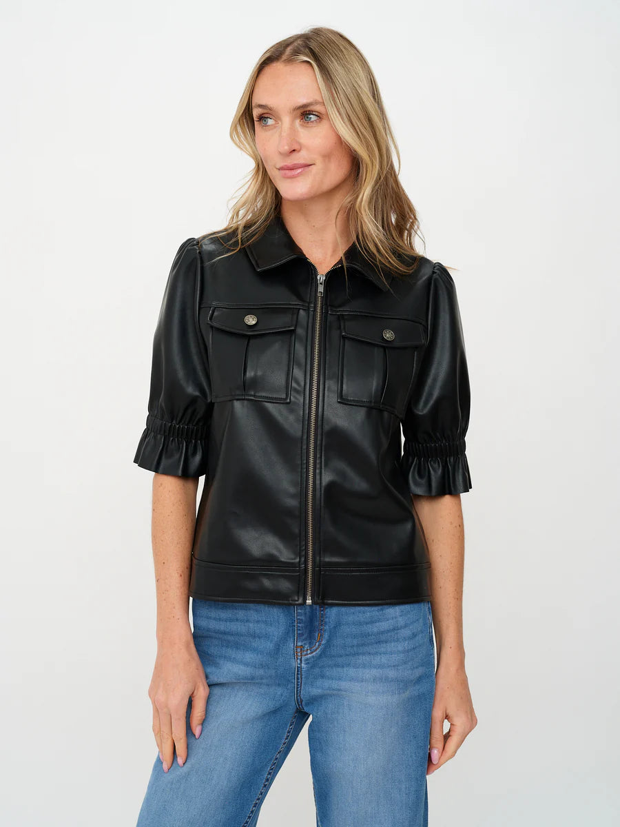 SIX/FIFTY Faux Leather Flutter Sleeve Jacket Black