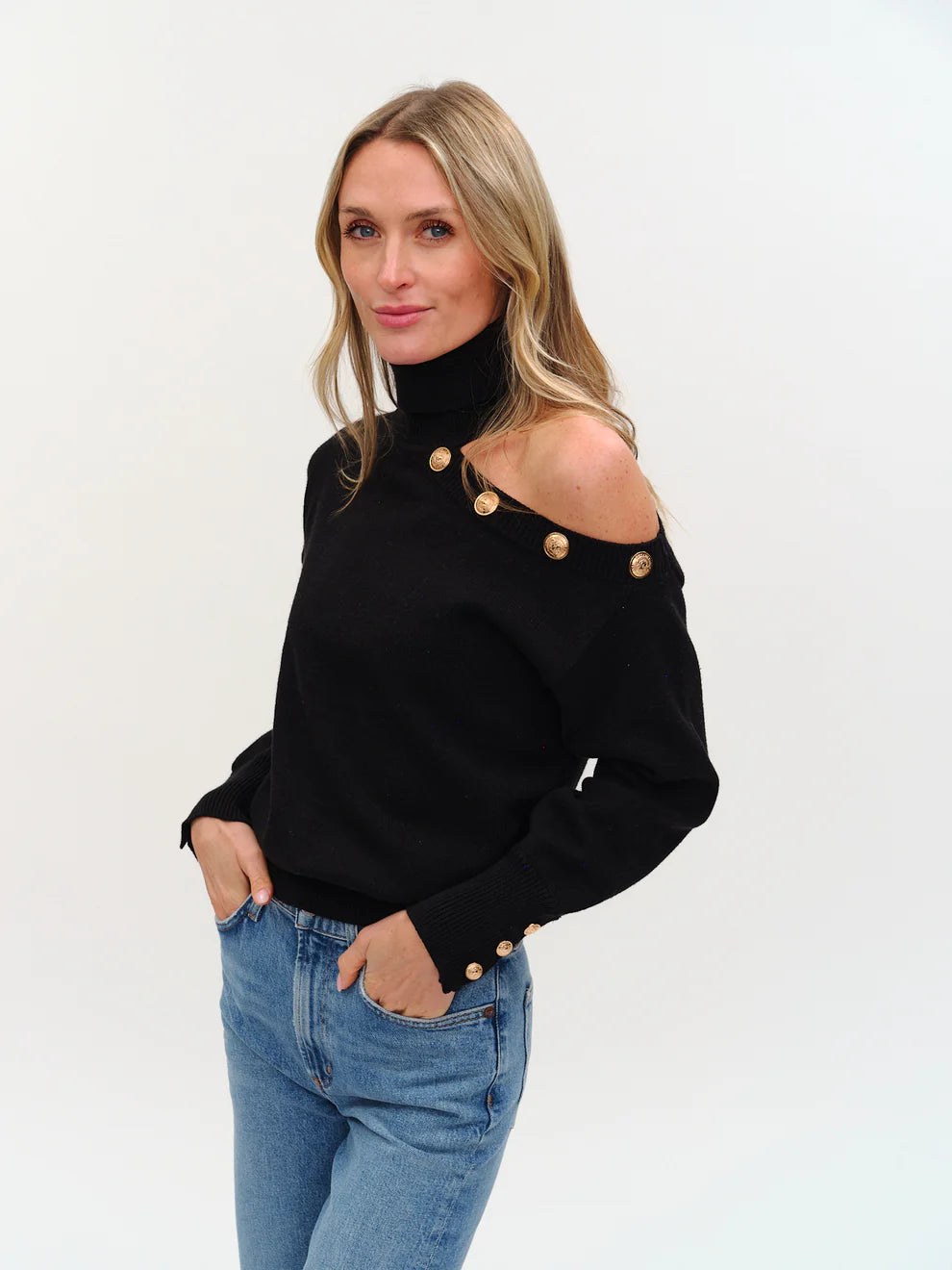 SIX/FIFTY Tiffany Slit Shoulder Turtleneck
