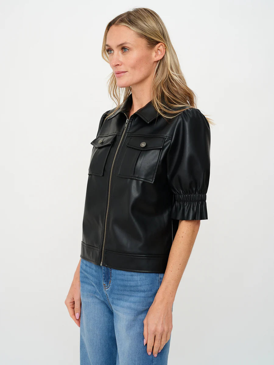 SIX/FIFTY Faux Leather Flutter Sleeve Jacket Black