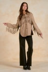 elan Fringe Button Up Shirt Jacket Sand
