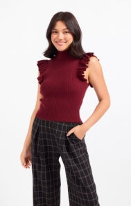 Mockneck Ruffle Tank Sweater Burgundy